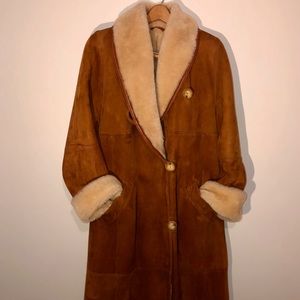 Full length suede shearling coat
